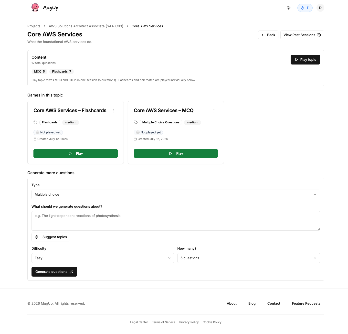 Turn any topic into practice questions in MugUp